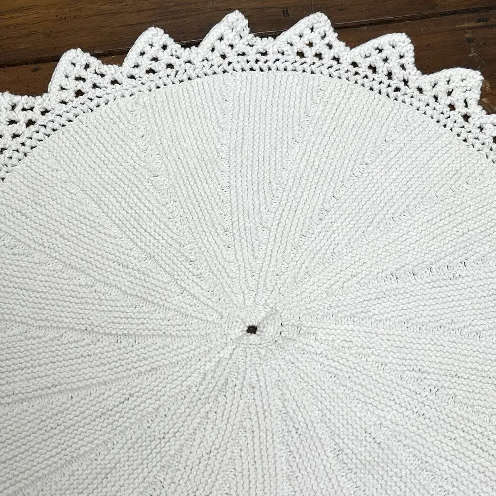 Doily Round White Knit Centerpiece Crochet Lace Edge Table Mat Trivet Cottage